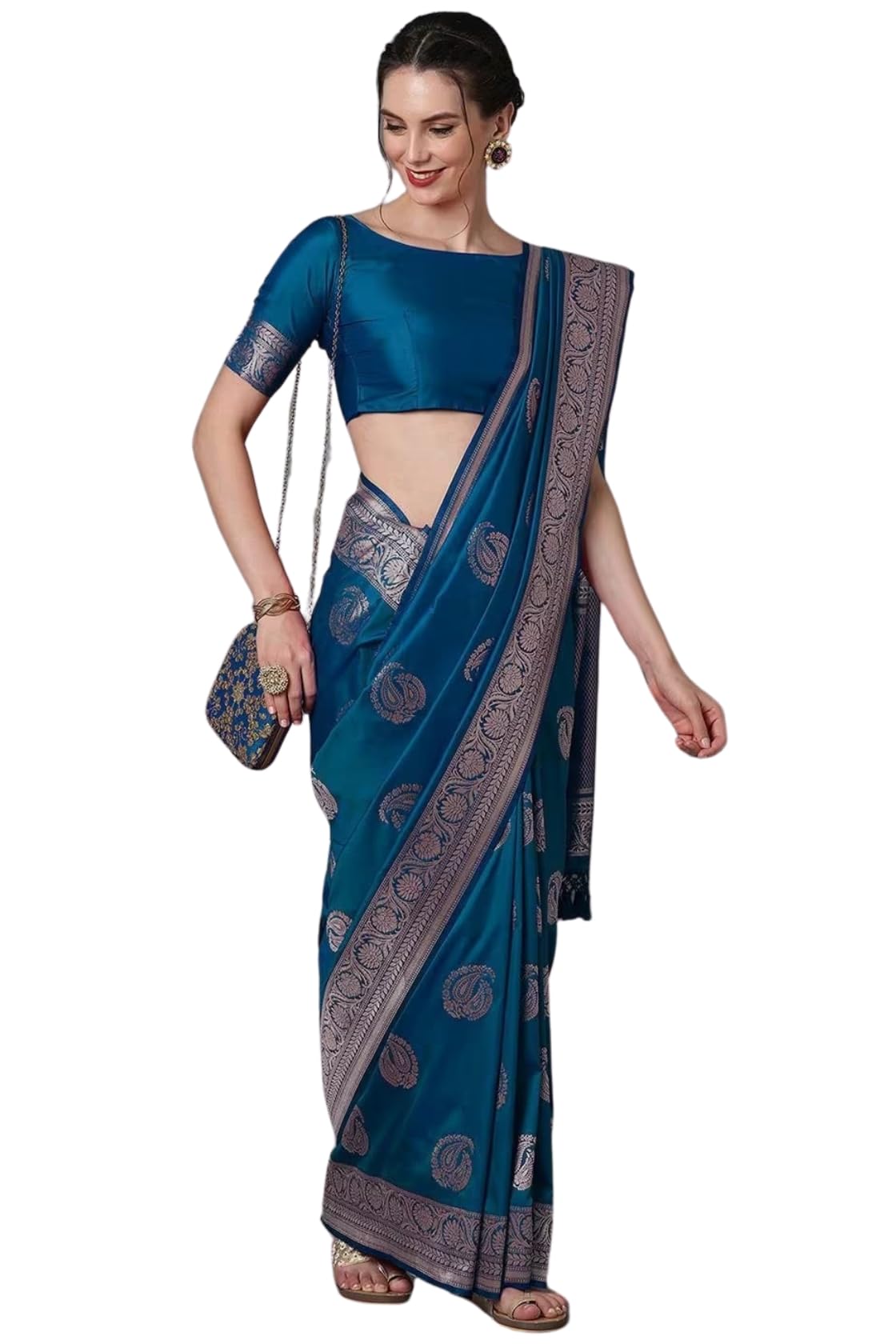 Greciilooks Women's Jacquard Cotton Silk Saree (Gl-S2352-Blue)