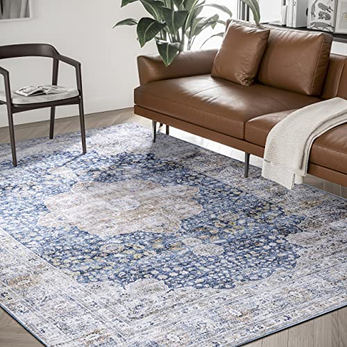 Abani Paloma Area Rug, Persian Vintage Blue and Beige Medallion