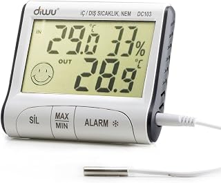 Diwu DC103 İç Dış Max-Min Prob Termometre Nem Ölçe