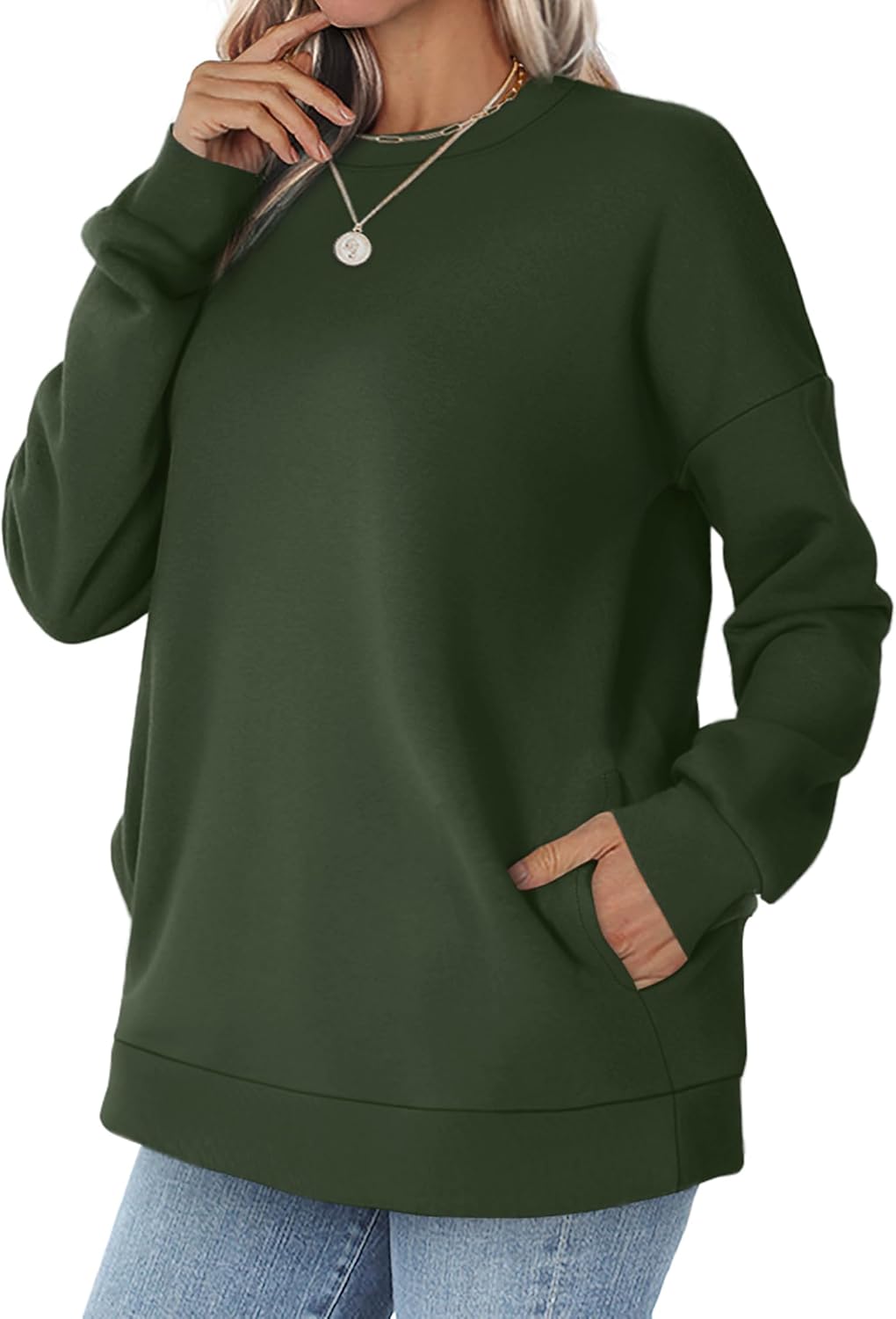  Crewneck Sweatshirts Women Pockets Long Sleeve Tops Fall Fashion | Winter Clothes 2026, Pullover, Cozy, Comfy, Lightweight thumbnail