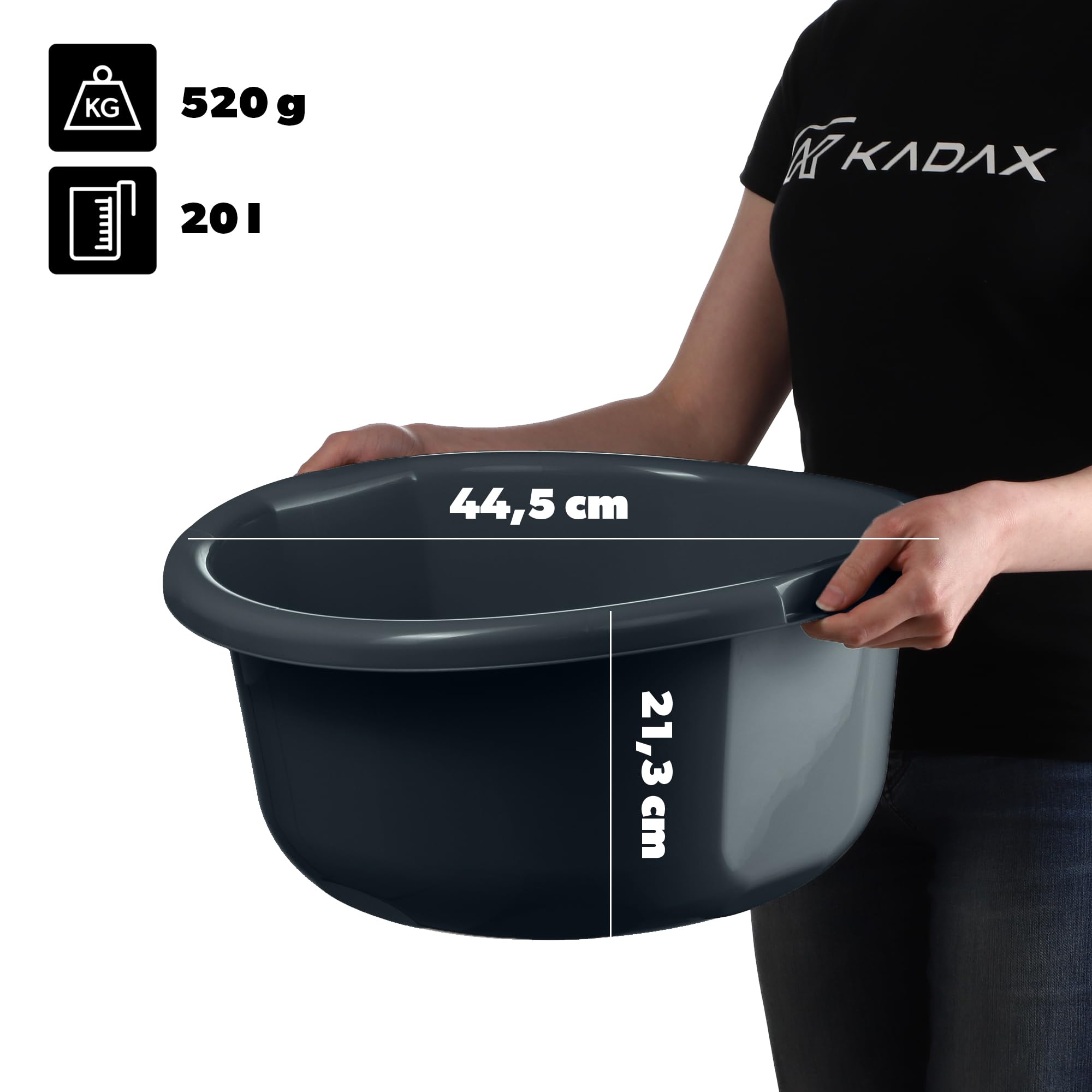 KADAX Kunststoffschüssel, Spülschüssel in verschiedenen Größen und Farben, robuste Waschschüssel, Universal-Schüssel, Spülwanne für Badezimmer, Waschraum (20L, Anthrazit)