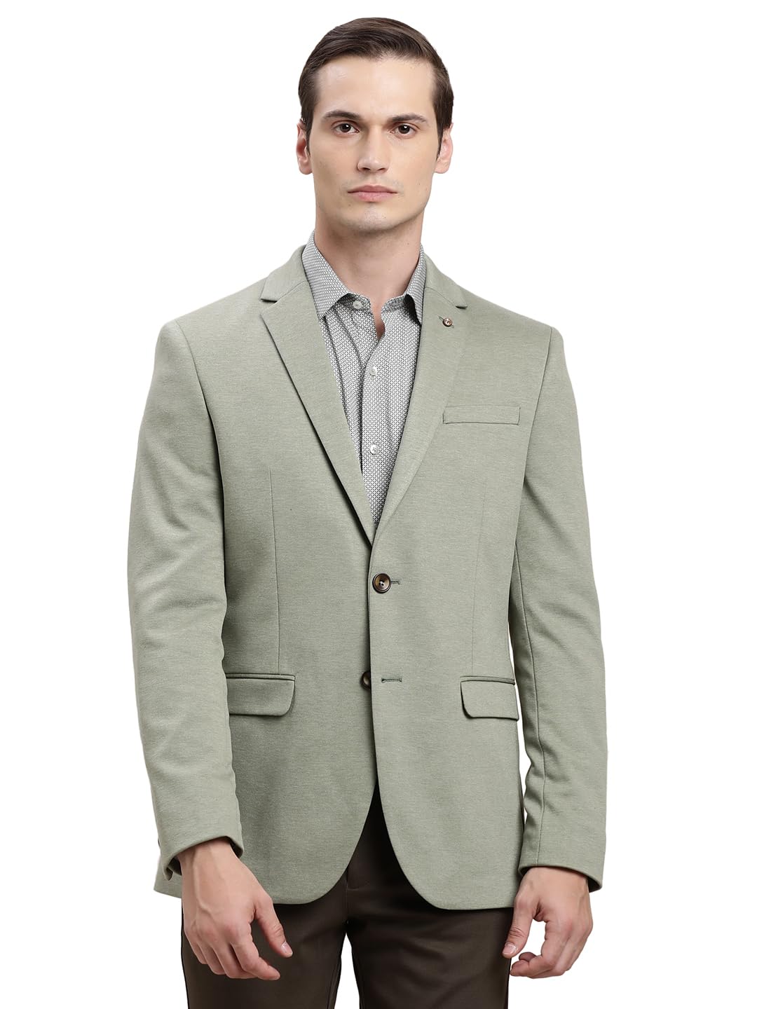 turtle Men Knitted Notch Lapel Collar Olive Single Breasted Casual Blazer-picture-11