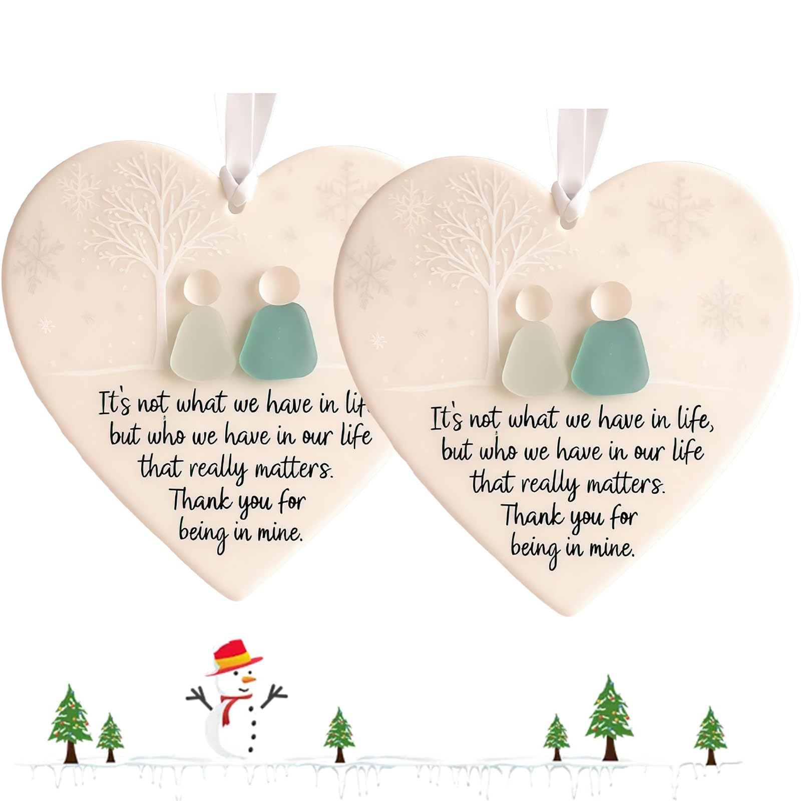 Heart-Shaped Sea Glass Friendship Decor, Sea Glass Christmas Tree Ornaments, Heart-Shaped Seas Glasss Friendship Keepsake, Seaglass Art Hanging Ornaments for Friendships (2)