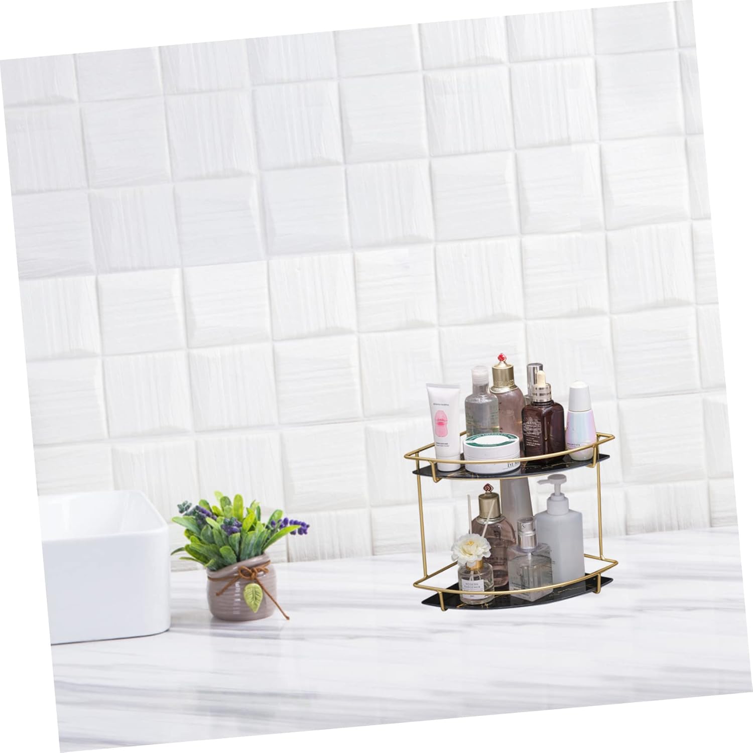 Vaguelly Iron Bathroom Corner Shelf Organizer Punch-Free Adjustable Tiered Storage Rack Space-Saving for Bathroom Kitchen Countertop Easy Installation Black