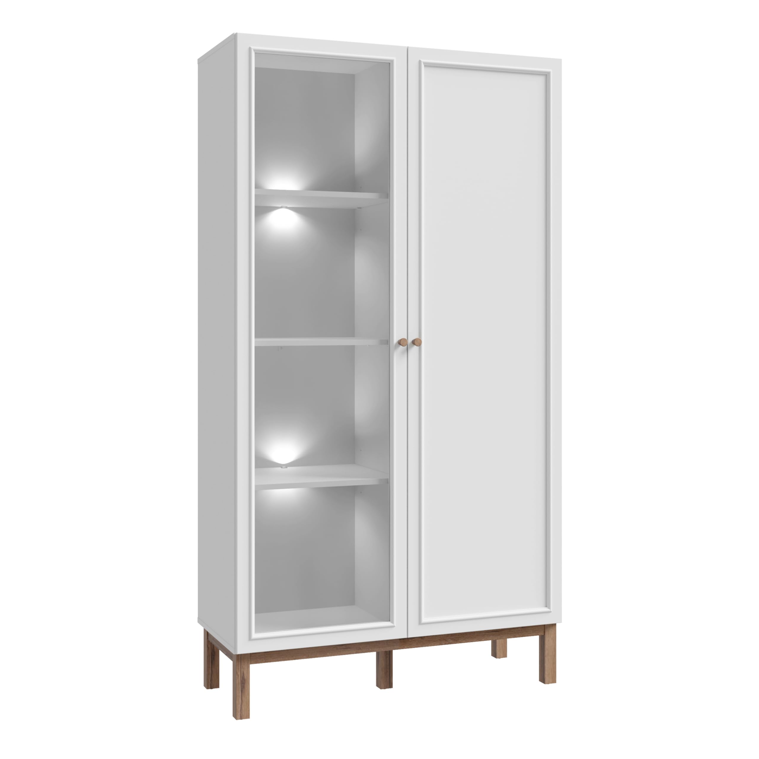 Furniture To Go Wensley Display Cabinet with 1 Door and 1 Glass Door in Light Grey and Oak inc LED Lighting