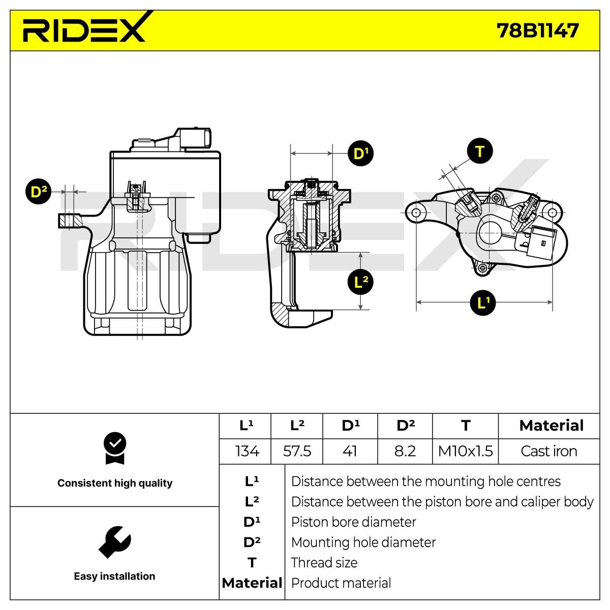 RIDEX Bremssattel Hinten links, hinter der Achse 78B1147 : Amazon 