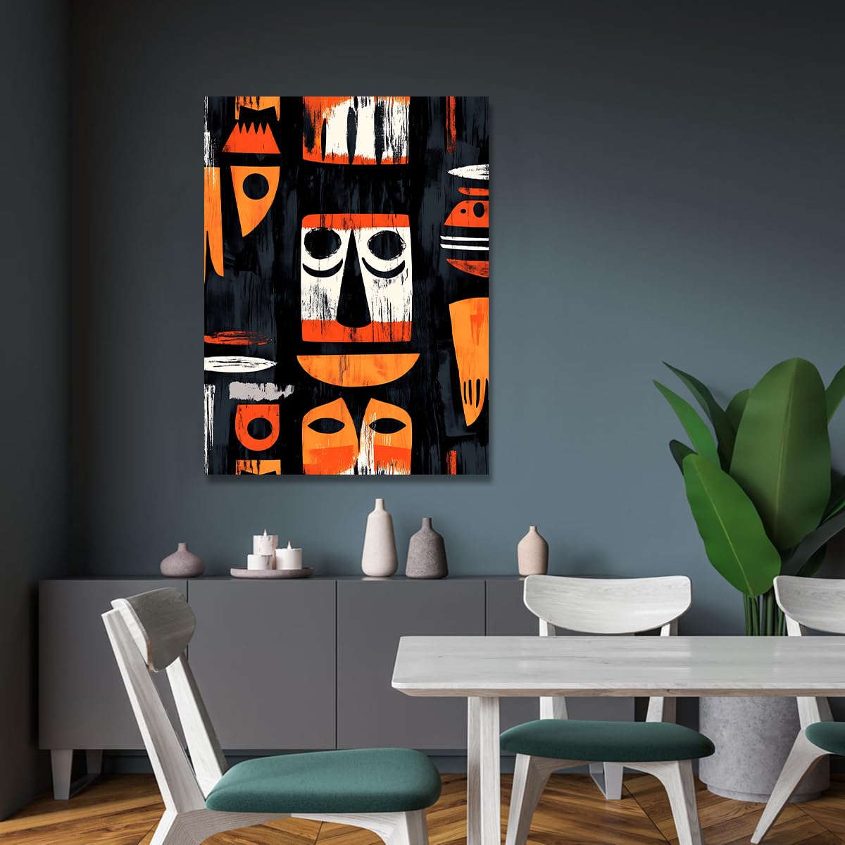 TOANGWALL Afrykański totem płótno sztuka ścienna abstrakcyjny wzór plemienny farba obraz teksturowany nowoczesna grafika galeria plakaty do baru toalety sali konferencyjnej dekoracja 80 x 120 cm