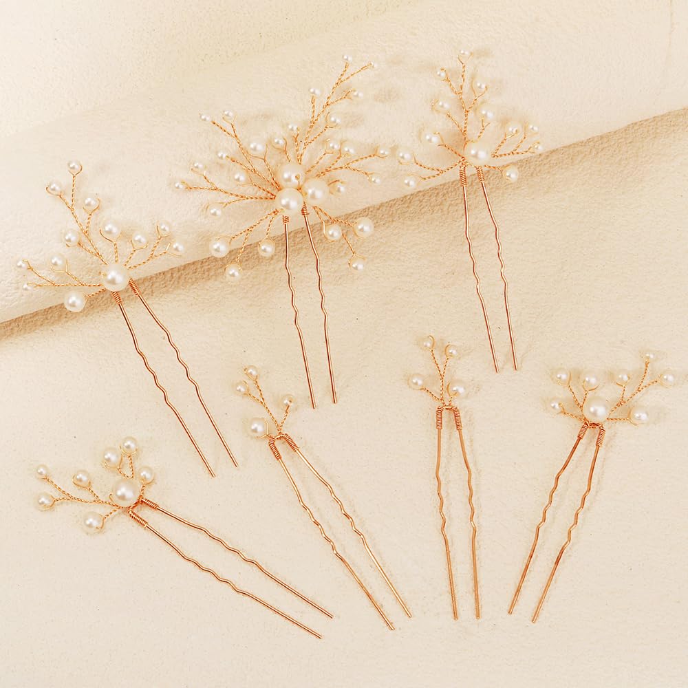 7 Pezzi Forcine Capelli Sposa Set di Forcine a Forma di U Eleganti Acconciatura da Sposa con Perle per Damigelle Donne Ragazza