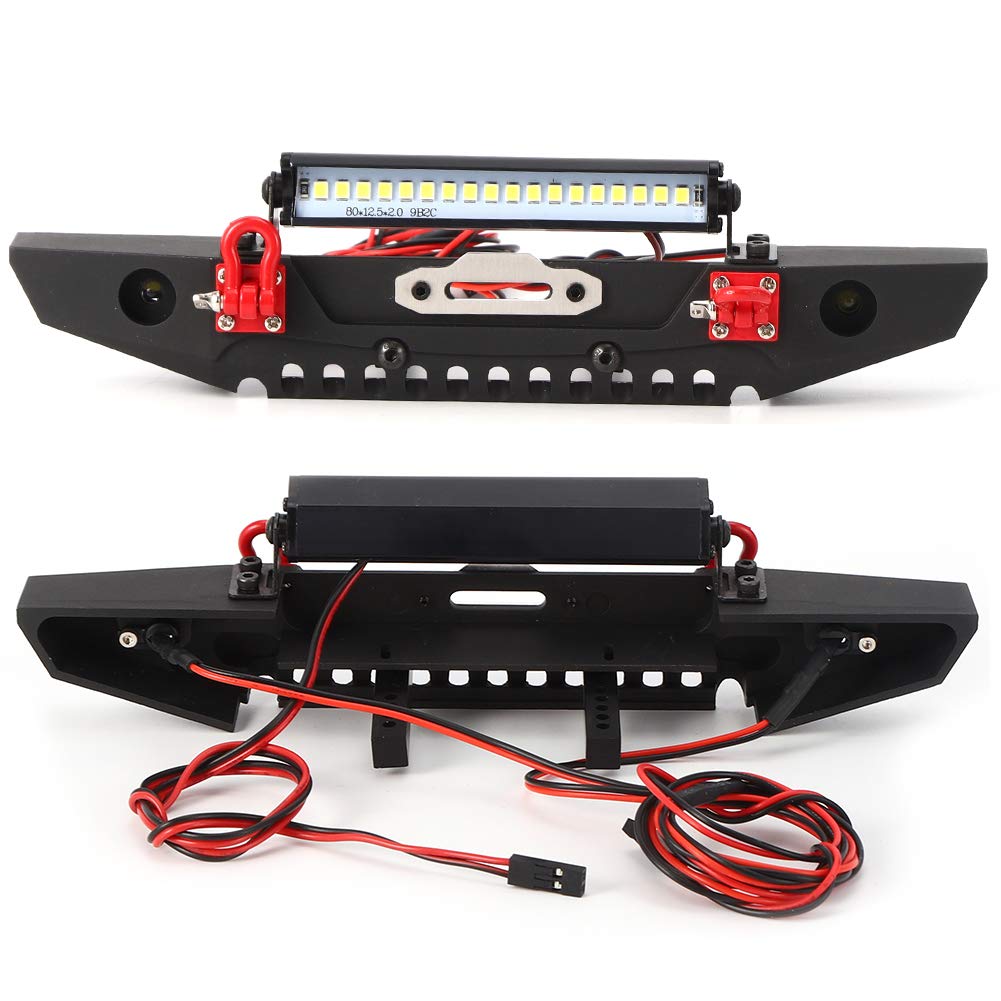 Metal Front Bumper Kit with LED Light Bar for TRX4 Axial SCX10 90046 1/10 RC Crawler Car, Anticollision Bumper
