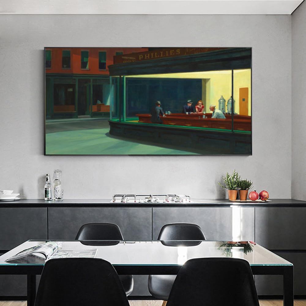 PEWFBS Nighthawks by Edward Hopper Famous Paintings On the Wall Art Posters And Prints Canvas Pictures for Living Room Decor(55x110cm/Without frame)