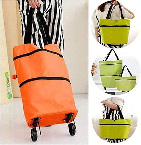 Miniatura 3 de Bolsa de compras plegable con cremallera de dos etapas, plegable, 2 en 1, carrito portátil de compras plegable con ruedas, bolsa de almacenamiento
