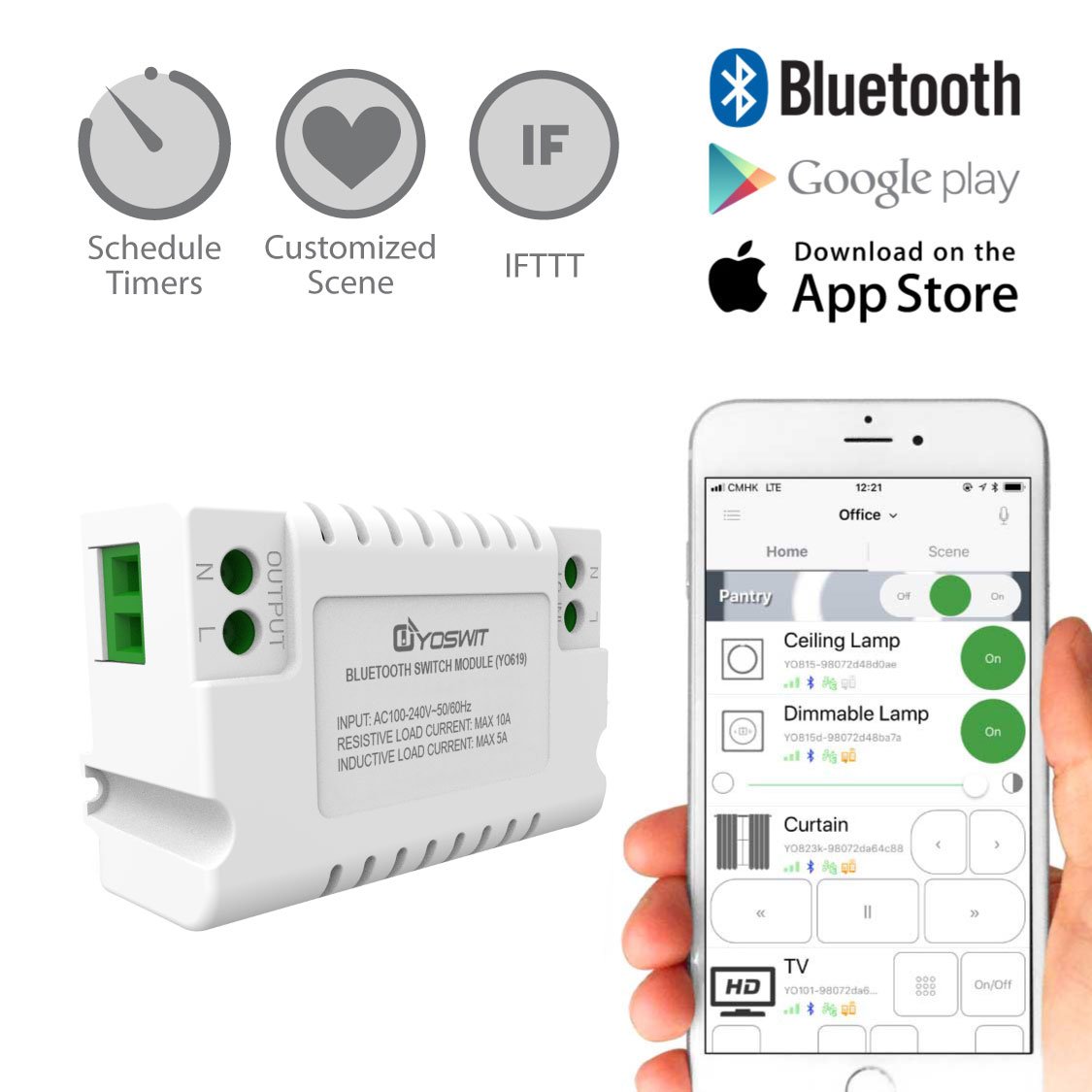 YoswitSmart Switch Module - Remote Control Wireless Switch Module for Smart Home, Built-in Timer, Support IFTTT