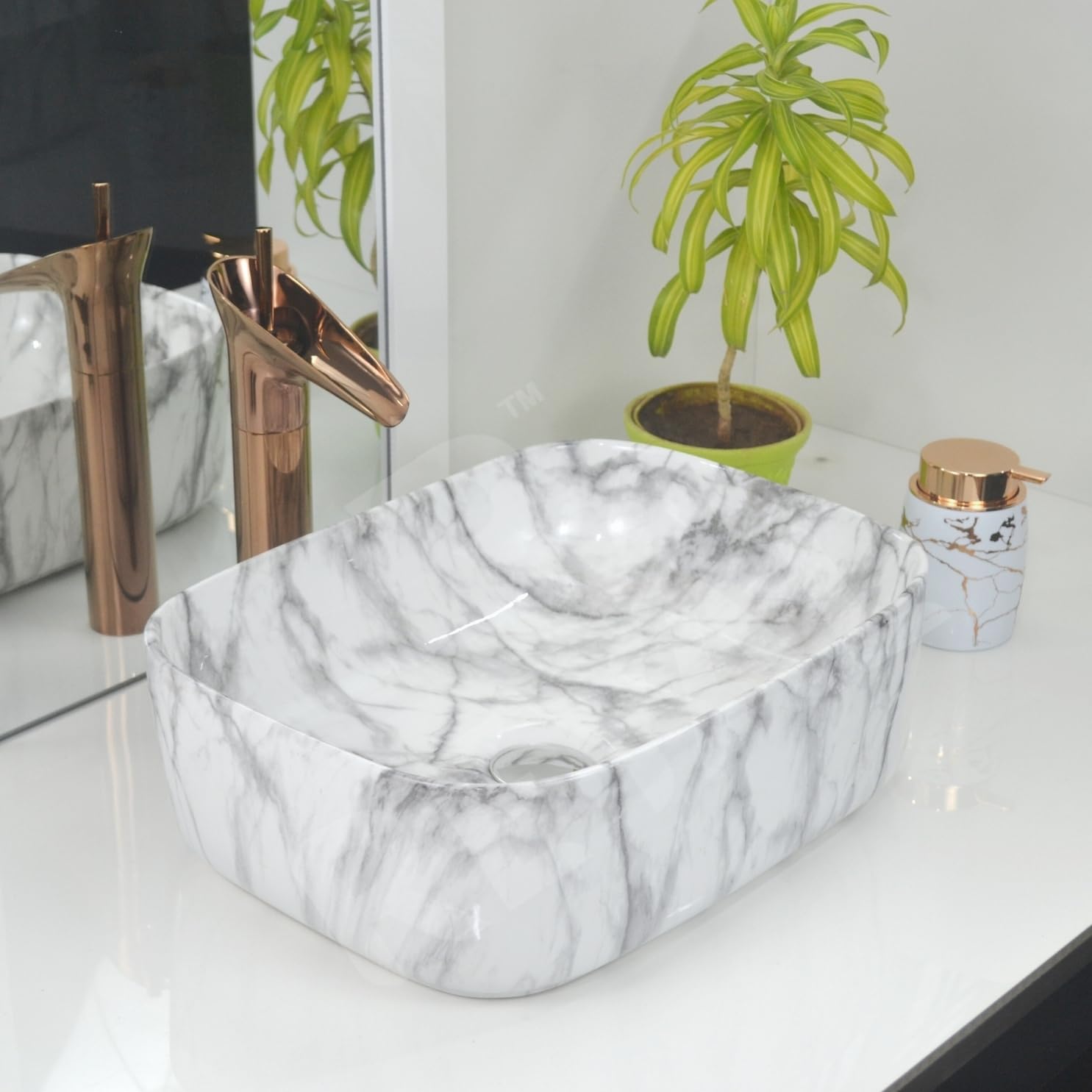 Reyal Marble Wash Basin - Ivory Gold Vessel Sink -15