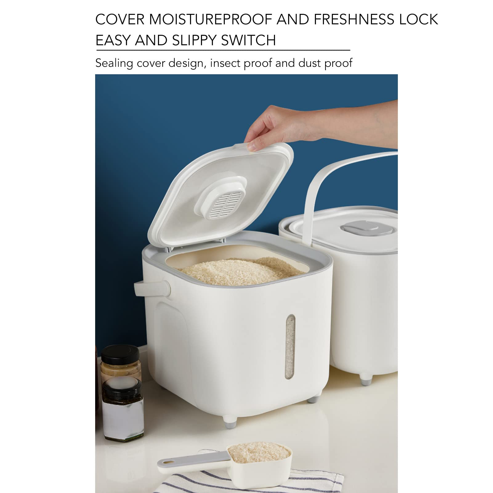 Boîte de riz de cuisine seau 10 kg ménage scellé distributeur de céréales conteneur de stockage pour aliments secs, farine, aliments pour animaux de compagnie, céréales