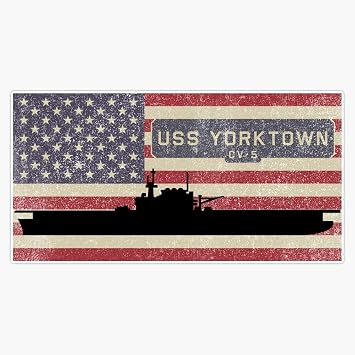 HOF Trading USS Yorktown Cv-5 American Flag Ww2 Aircraft Carrier Midway Patriotic Flag Gift Vinyl Sticker Waterproof Decal Laptop Wall Window Bumper Sticker 5"