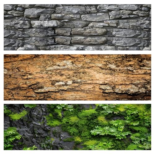Reptile Terrarium Background 4824 3PCS Polyester Fabric Bearded Dragon Tank Decor with Gray Rock Bark & Forest Pattern Non-Reflective & Bubble-Free for Snake Lizard Gecko Vivarium 834