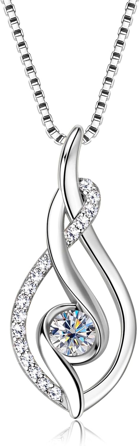 Moissanite Infinity Pendant Necklace for Women 925 Sterling Silver Love Necklace Birthday Dainty Infinity Knot Necklace Mom Wife Girlfriend Gift