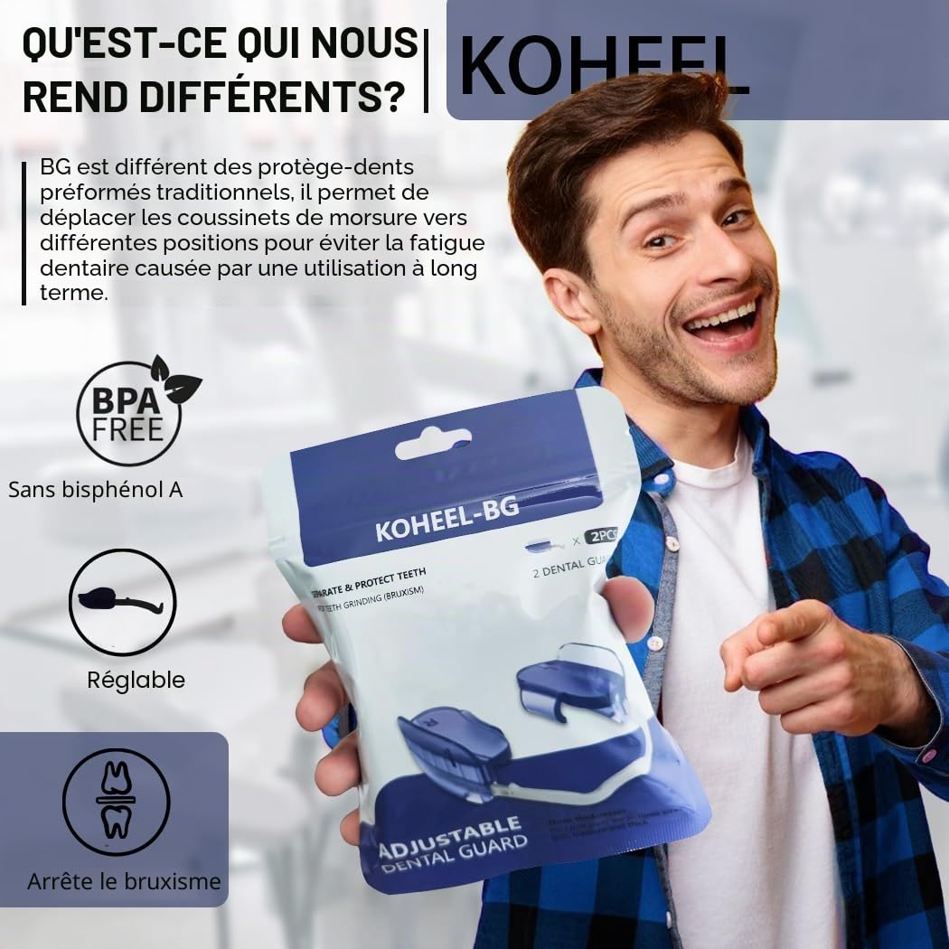 KOHEEL BG Gouttière Nocturne Ajustable Anti-Bruxisme, Gouttières Dentaires Sans Ébullition contre le Grincement de Dents, Lot de 2 (Mince)
