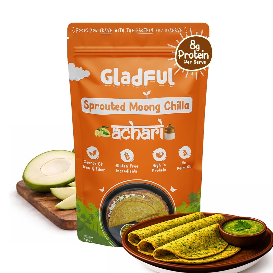 Gladful Achari Chilla Mix - Low GI, Diabetes-Friendly & Gluten-Free - No Maida, Palm Oil & Trans-Fat - Vegan & High-Protein Chilla/Dosa Mix - Anytime Snack for Kids & Family - Pack of 1 (200g)-picture-20
