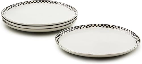 MACKENZIE-CHILDS Juego de 4 platos llanos diarios, aptos para lavavajillas y microondas, 10 pulgadas, a cuadros en blanco y negro
