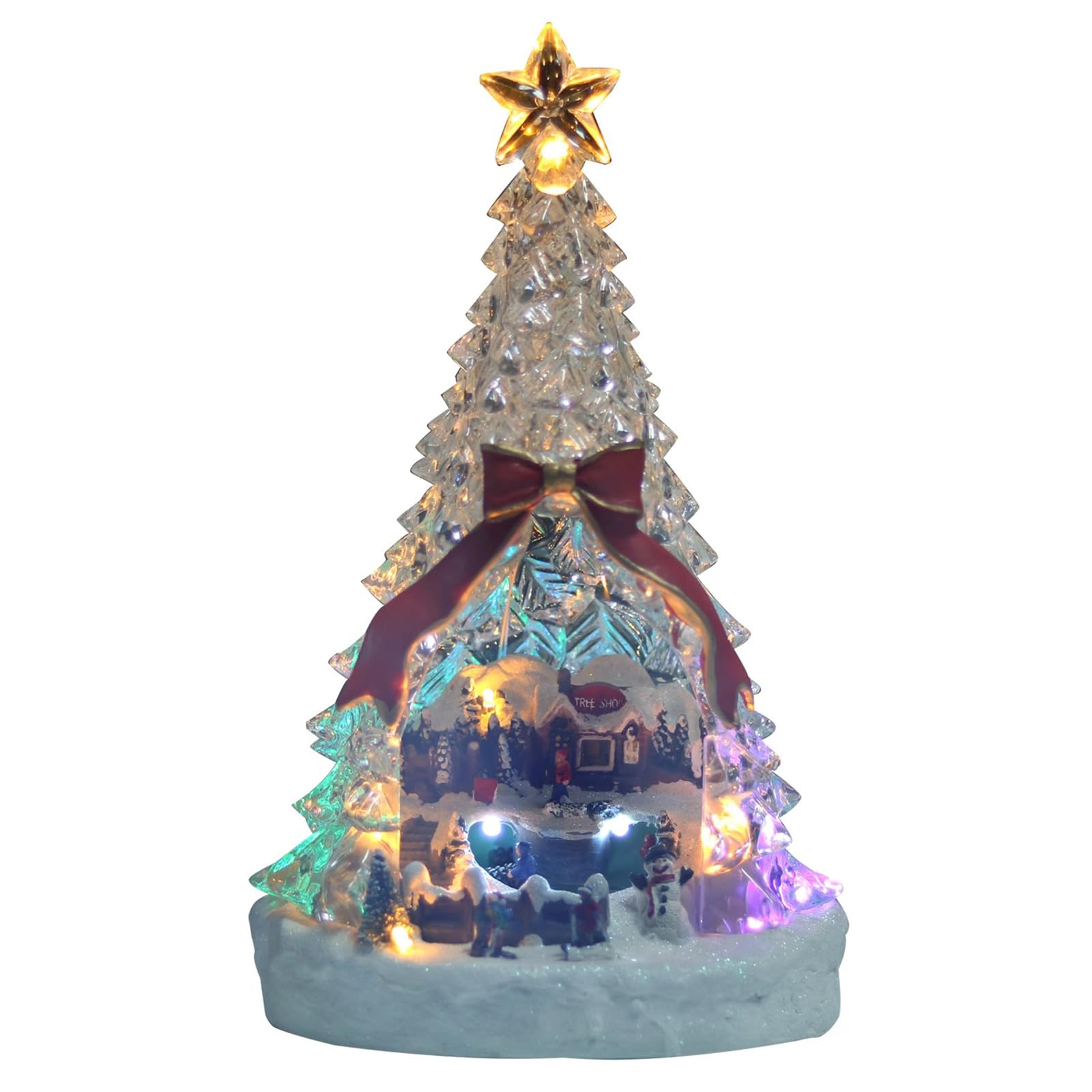 Figura de árbol de Navidad con caja musical, interior giratorio iluminado y luces de ensueño, 8 pistas de música de Navidad intercambiables para decoración del hogar o escritorio de sala de estar