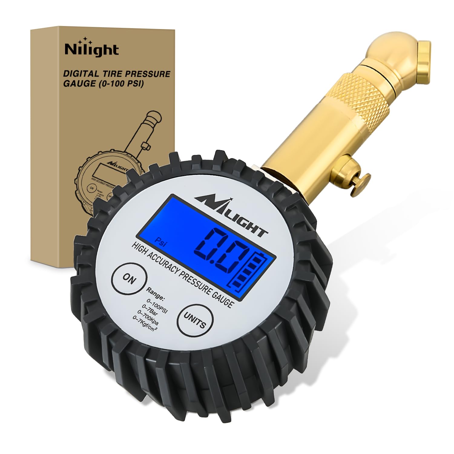 Nilight Digital Tire Pressure Gauge 100PSI Heavy Duty Stainless Steel Air Chucks ANSI 2A Certified Large Dial Wheel Service Checker for Truck Semi Truck ATV Motorhome Cars & RV Accessories
