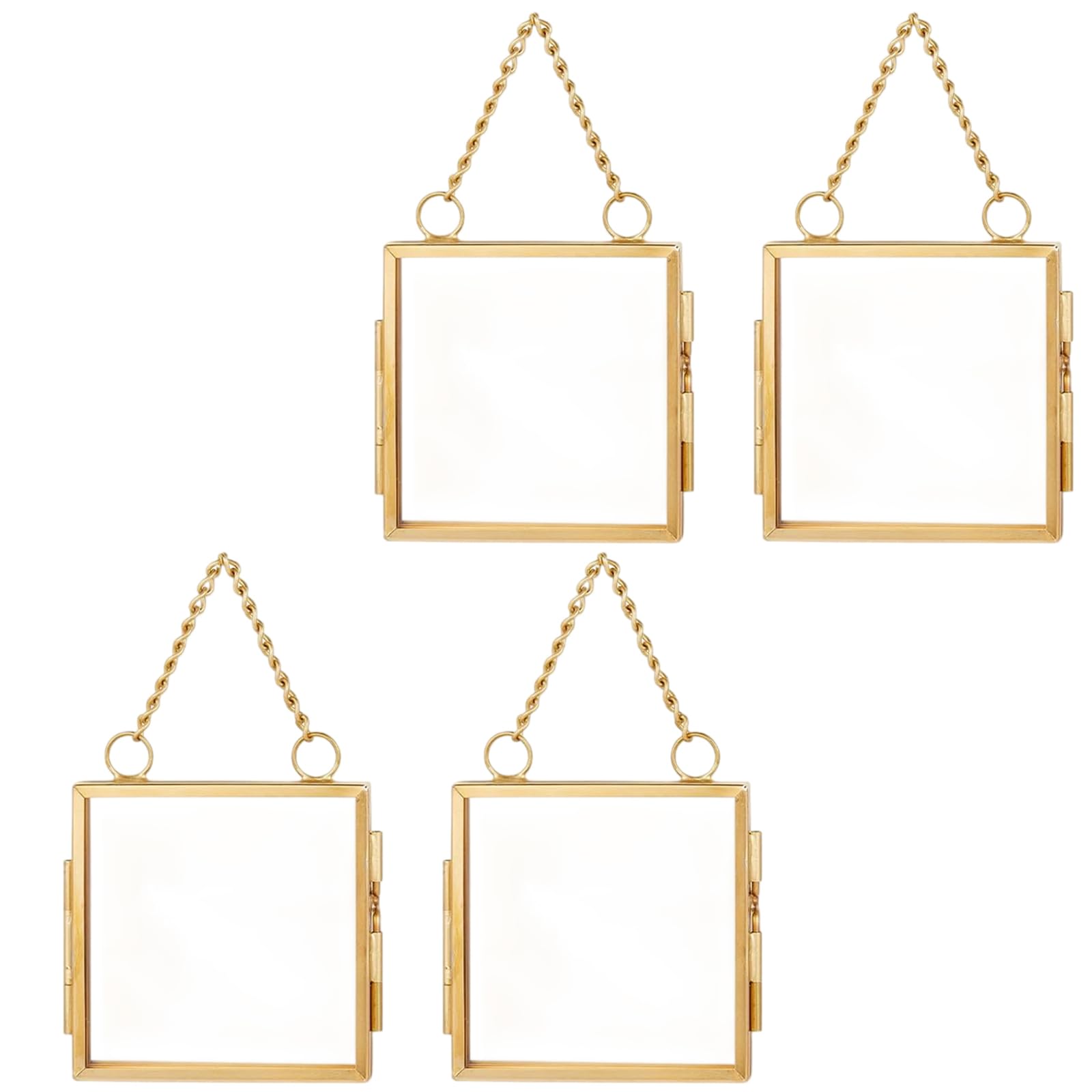 our fave 4Pcs Glass Hanging Frame Gold Metal Picture Frame Clear Glass Floating Frames Hanging Work Display Frames for Pressed Photo Set