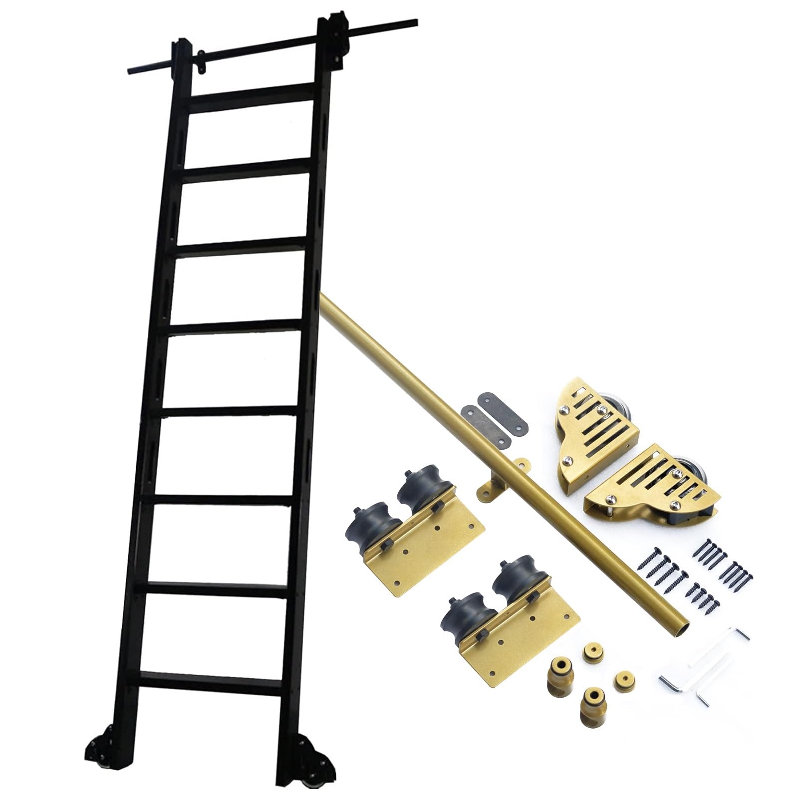 LWJSOCP Sliding Ladder Hardware Full Set Library Rolling Ladder Track Kit, Metal Library Rolling Ladder Kit Mobile 3.3-24ft Track Rail Kit for Loft Office, (no Ladder)(16ft/488cm Track kit)