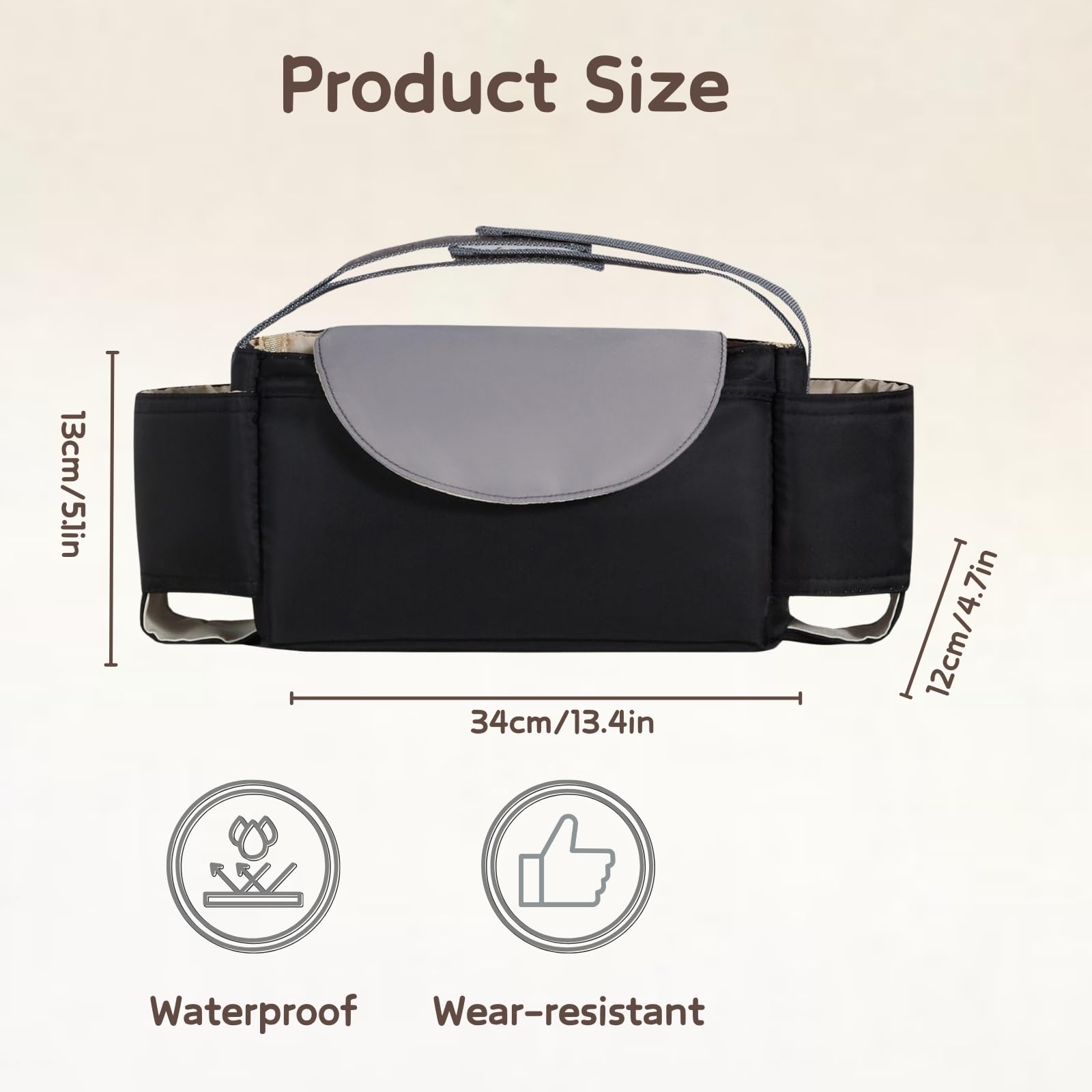 HAGOT Baby Pushchair Organiser, Baby Pushchair Pram Cup Holder Bags, Mummy Bag, Universal Fit All Buggy Models - Image 2