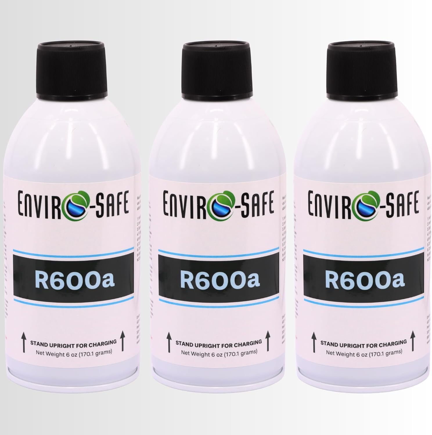 ENVIRO-SAFE R600a Refrigerant - 3 cans - 6oz Upright Self Sealing Style Top for HVAC & Refrigeration Use | 99.7% Purity | EPA Approved Hydrocarbon