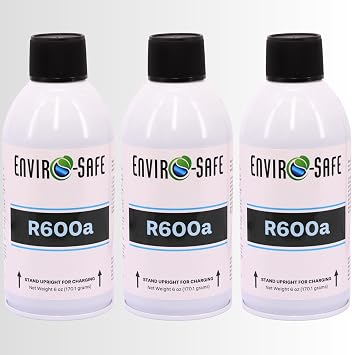 ENVIRO-SAFE R600a Refrigerant - 3 cans - 6oz Upright Self Sealing Style Top for HVAC & Refrigeration Use | 99.7% Purity | EPA Approved Hydrocarbon