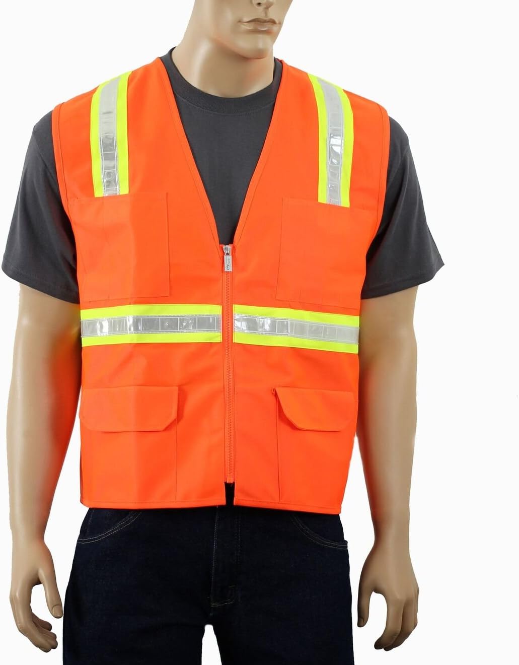 Safety Depot Safety Vest High Visibility Reflective Tape with 4 Lower Pockets, 2 Chest Pockets with Pen Dividers 8038A (Orange, XL)