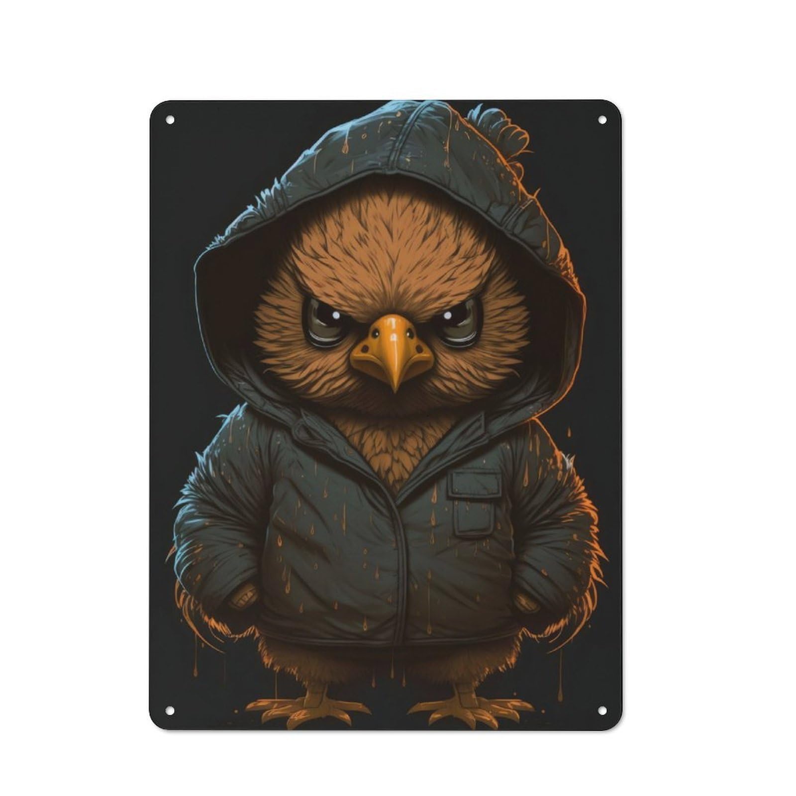 Junmoney Rooster Wearing A Hoodie Metal Sign 40X30cm With For Pub Or Café, Retro Decor, For Cooler-Month Interiors With Retro Character