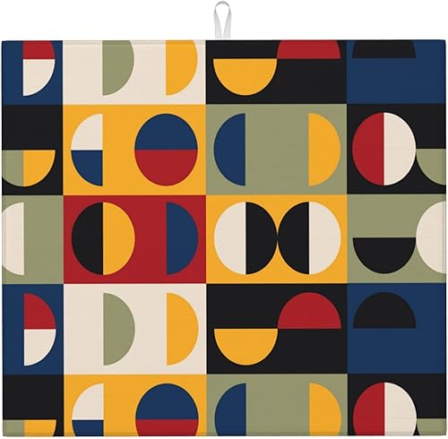 Miniatura 29 de Tapete de secado de platos de microfibra retro atómica de mediados de siglo para encimera de cocina, 18 x 24 pulgadas, color amarillo, tapete Atomic