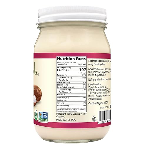 Miniatura 2 de Kevala Mantequilla de coco orgánica – 16 onzas, paquete de 3, crema vegana de coco, sin gluten, sin OMG, azúcar no añadida, kosher, sin colesterol,