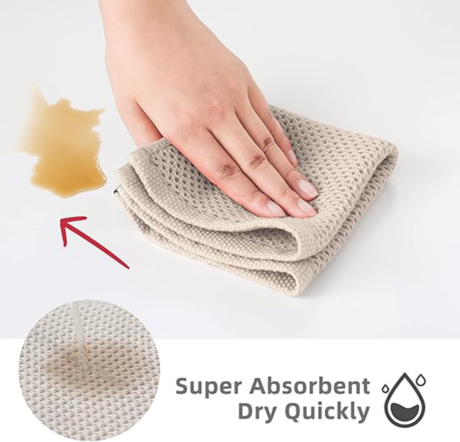 ARQIVO® Cotton Kitchen Dish Cloths, 2 Pack Super Absorbent and Lint Free Waffle Weave Dish Towels, Fast Drying Dish Rags for Washing Dishes, 13.4 X 13.4 Inch, Black (Beige, Pack of 2) 2