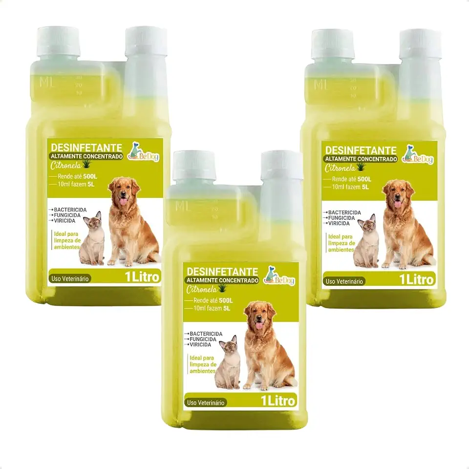 Kit 3 Desinfetante Pet Concentrado Be Dog Citronela 1 Litro Bactericida Fungicida e Viricida Uso Veterinário - Rende até 500L Cada