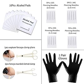 TKKUY 94PCS Mixed-pack Piercing Kits for All Body Piercings Stainless Steel 14G 16G 20G Jewelry and Needle with Tools Nose Septum Lip Ear Belly Button Cartilage Tragus