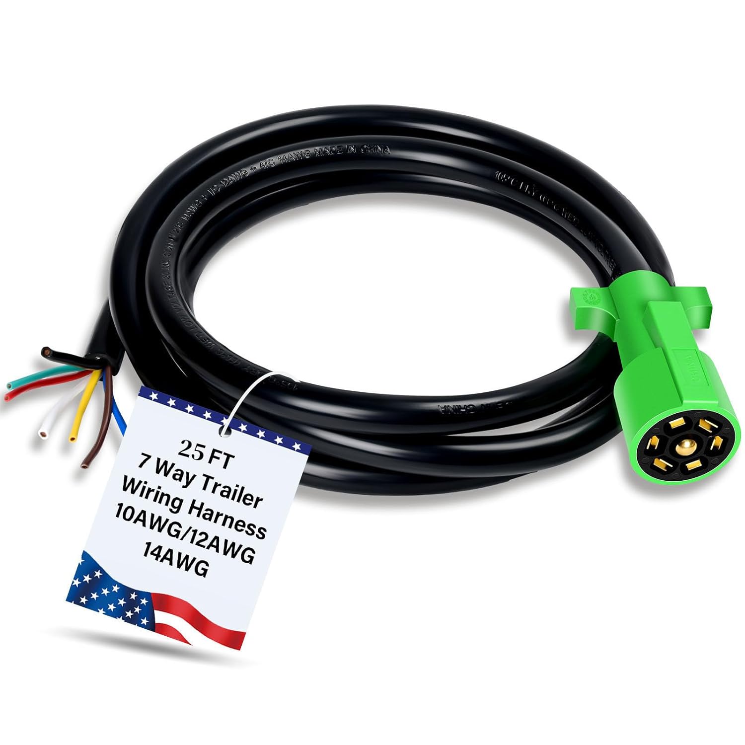 7 Pin Trailer Plug 25 FT Pure Copper Wiring Harness