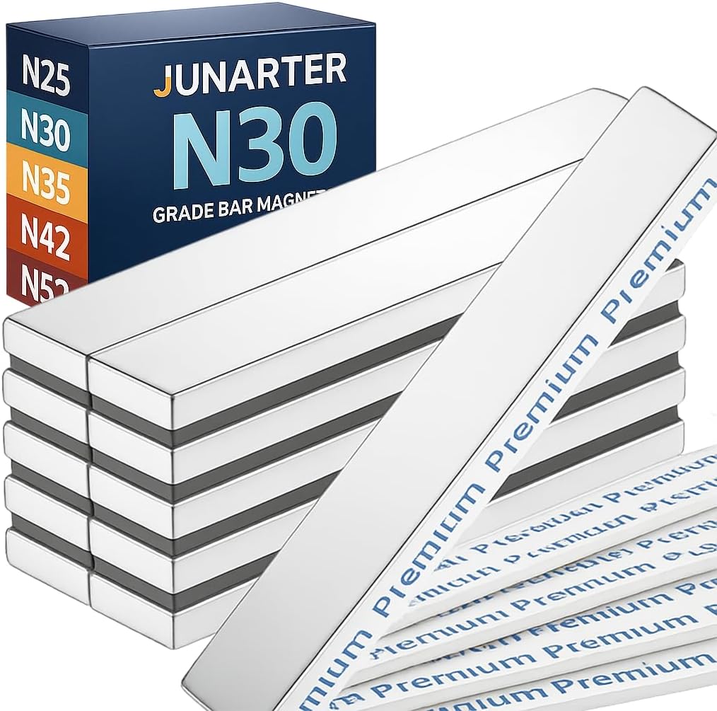 10Pack Powerful Neodymium Bar Magnets, 60 x 10 x 3 mm Rare Earth Magnet Bar, Rectangle Magnet, Neodymium Magnets with Double Sided Adhesive Backing for Outdoor, Fridge, Whiteboard-N30