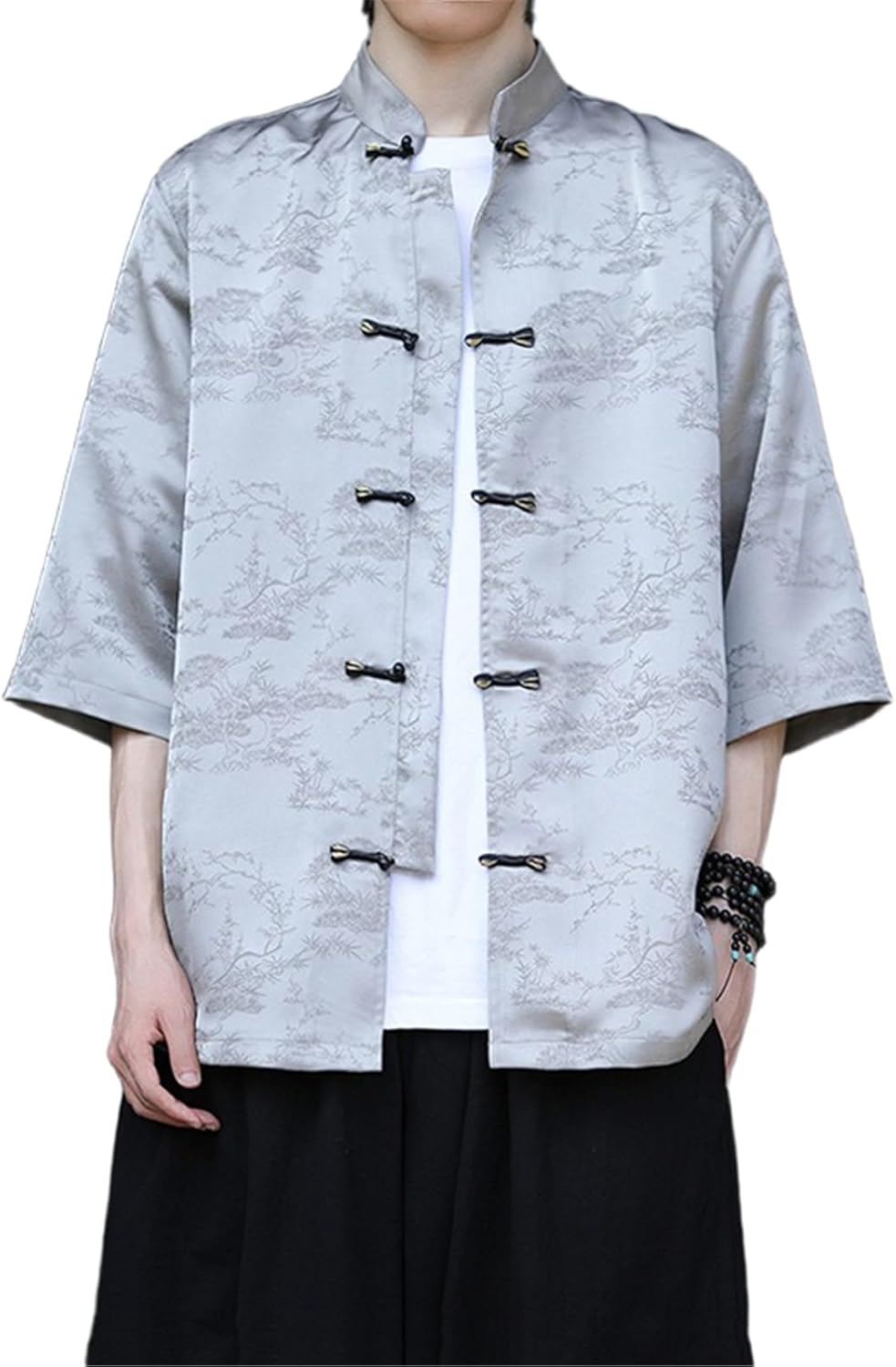 Chinese Style Men's Ice Silk Short Sleeve Shirt, Summer Tang Suit Kung Fu Thin Top