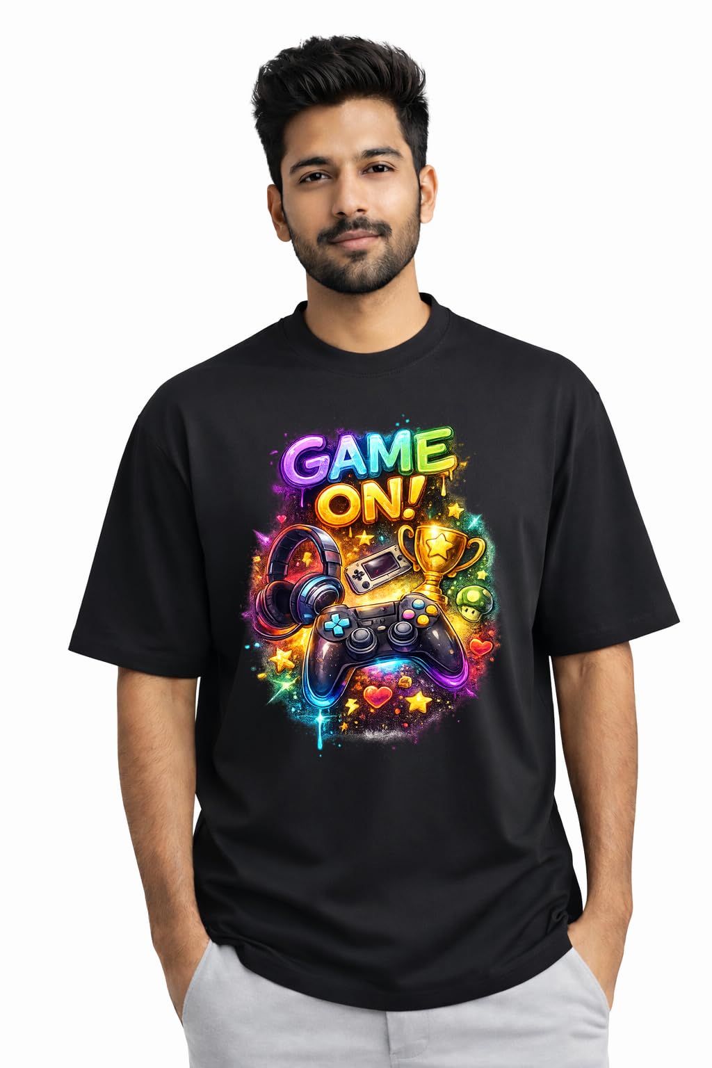 Buy Game On Printed Cotton T-Shirt for Men | Gaming Graphic Round