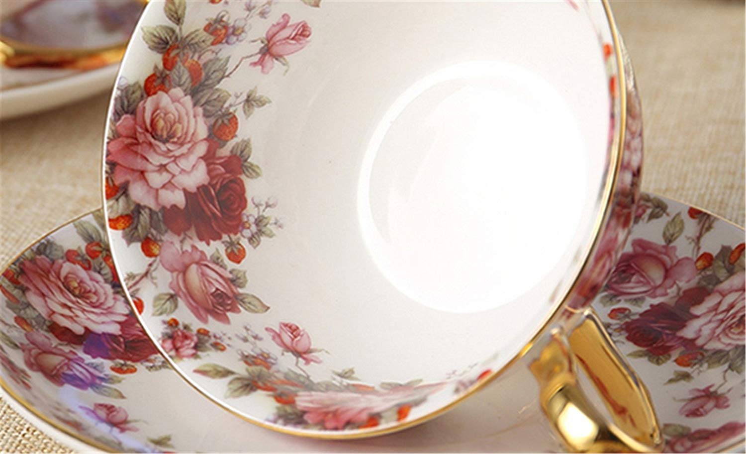 Osso Porcellana Ceramica 2 serie Tazza Di Tè Tazza Di Caffè, Fiori, Bianco E Rosso