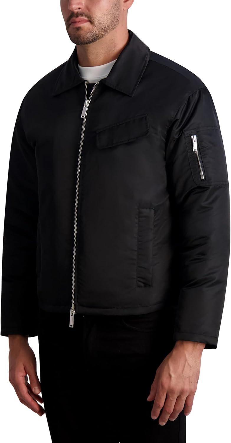 KARL LAGERFELD mens Chest Pocket Exposed Zipper Puffer Jacket - Image 2