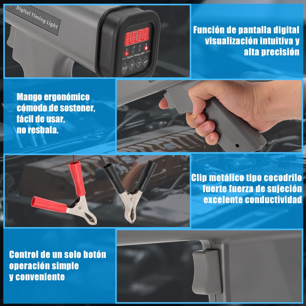 Pistola estroboscópica Digital 12V para Coche y Moto, lámpara de sincronización LED, luz estroboscópica para Motor Gasolina, Coche, cortacésped, Marina y avión