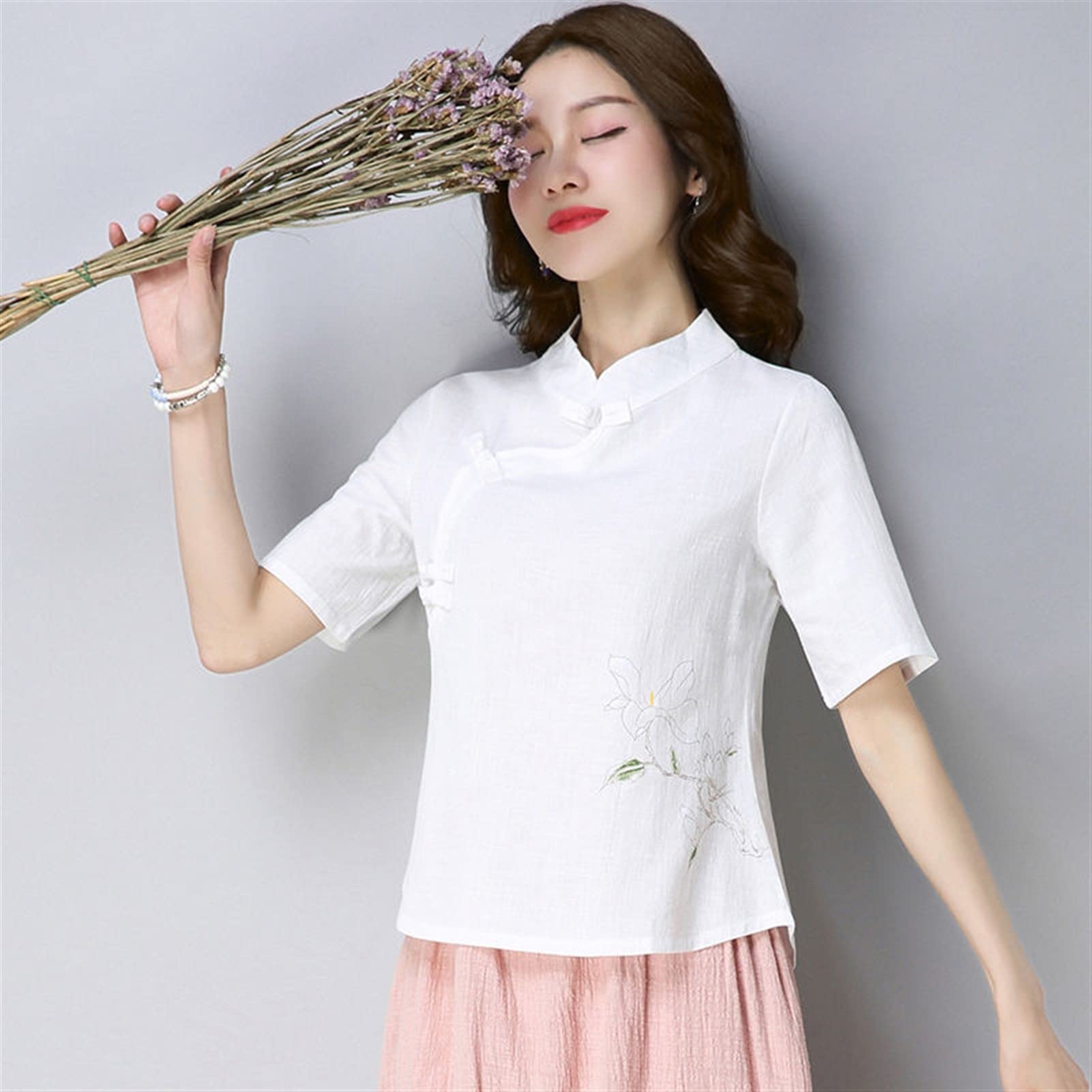 Amazon.com: Summer Chinese Style Women's Retro Shirts Stand
