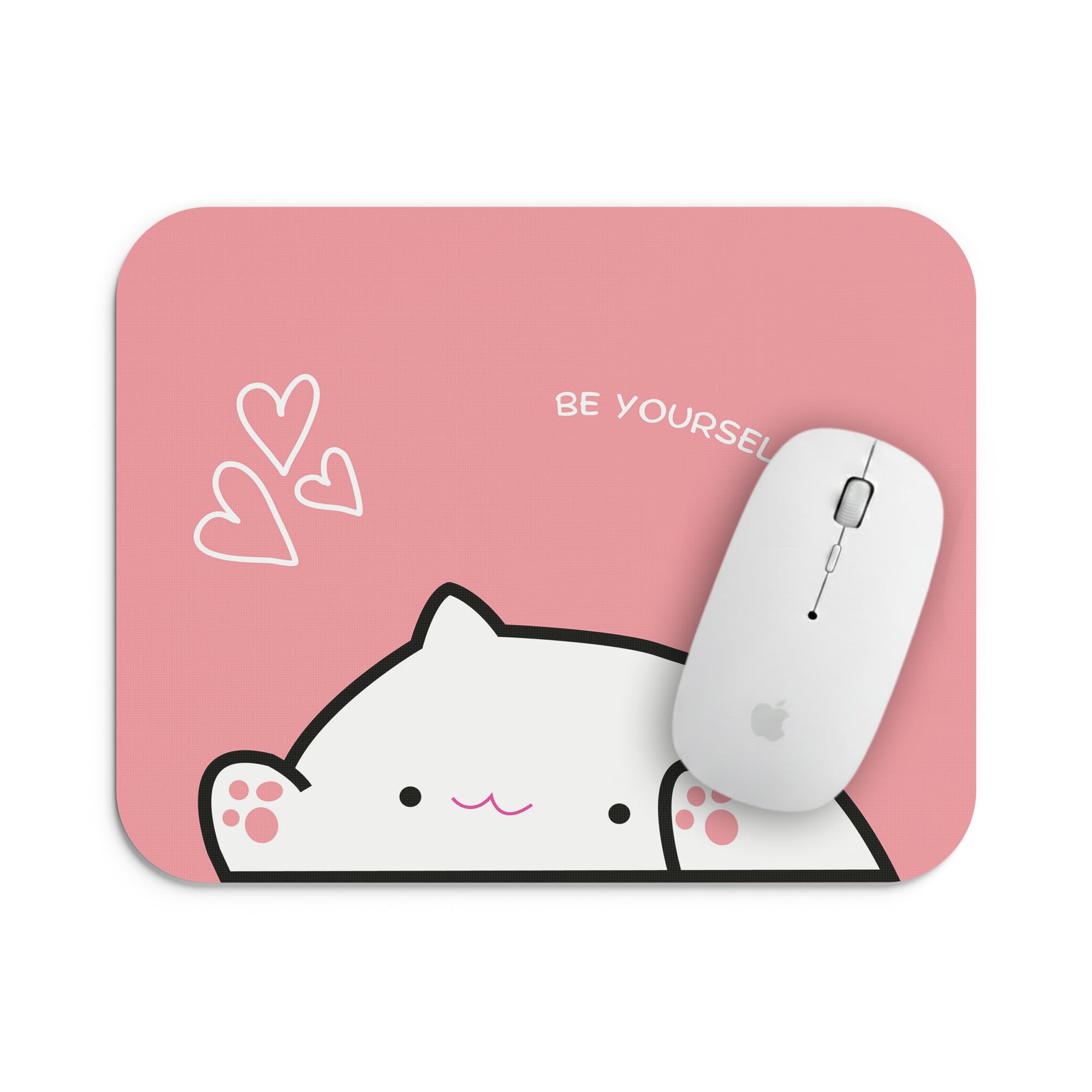 Aesthetic Pink Mouse Pad with Cute Peeking White Cat Design, Outline Hearts, & Be Yourself, Non-Slip Mat for Computer Use – 22×18 Cm & 3Mm Thick-image-35