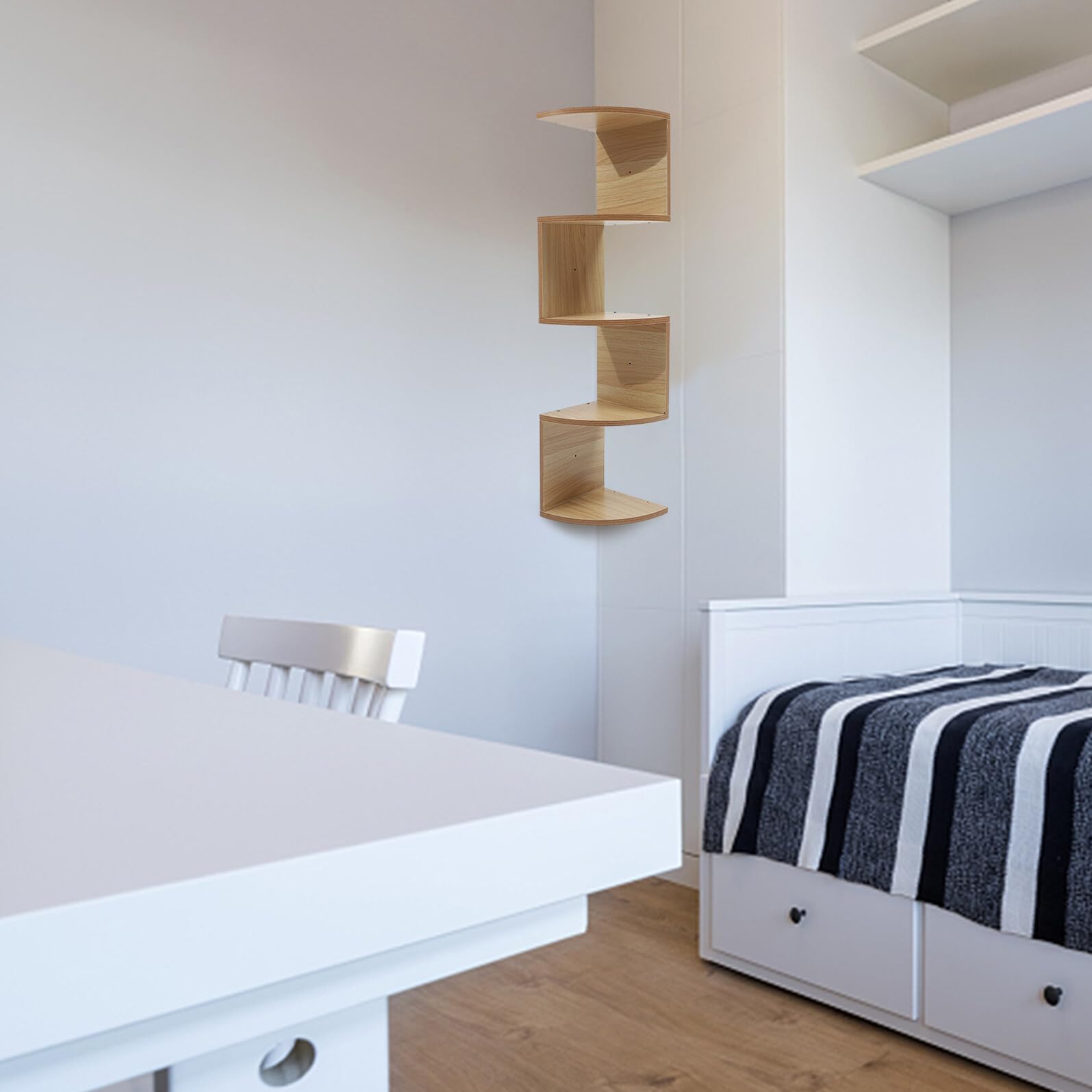 Étagère Murale en Bois à 5 Niveaux, Beige, Style Moderne
