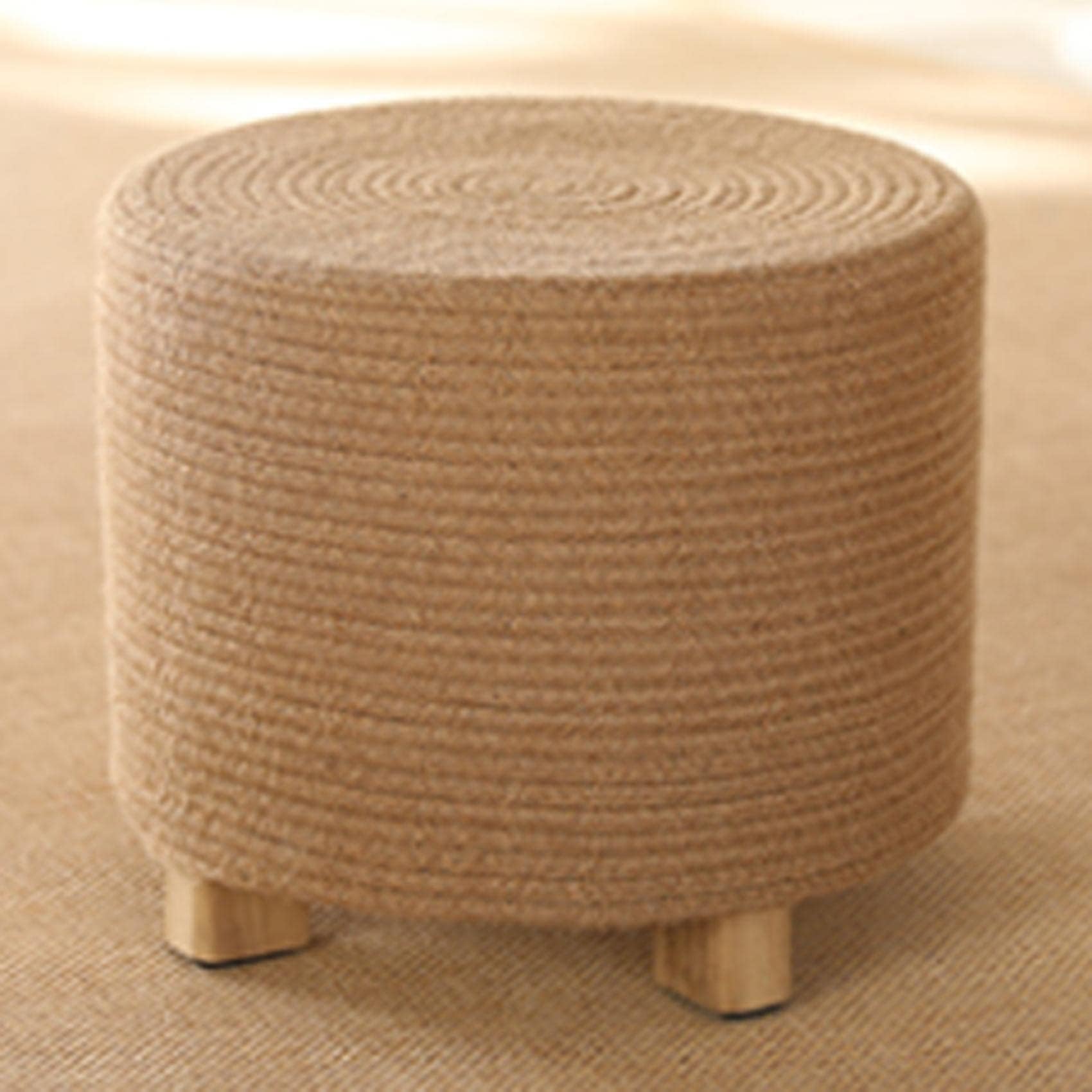 30x31cm Round Cotton Thread Footstool Ottoman for Bedroom and Living Room with Jute Shoe Change Stool