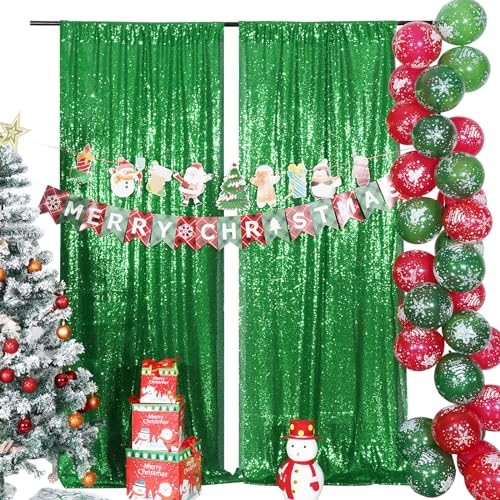 SquarePie Sequin Backdrop 2FTx8FT Green 2pcs Curtain Background for Wedding Party Christmas Decoration by SquarePie - Image 8